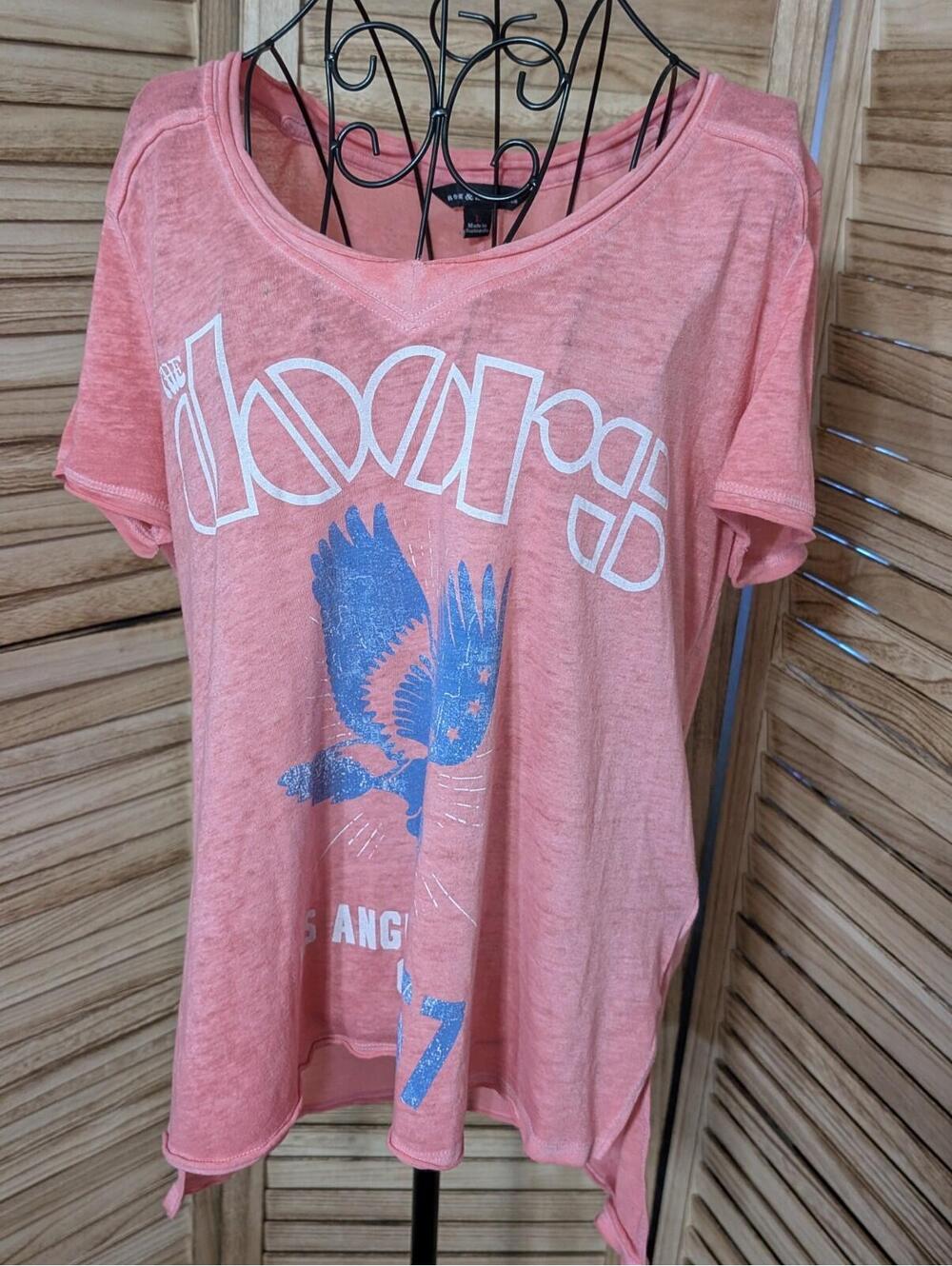 Rock & Republic Top Womens Large Pink T Shirt Solid The Doors Short Sleeve